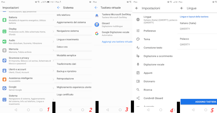 Lingua polacca su dispositivi Android