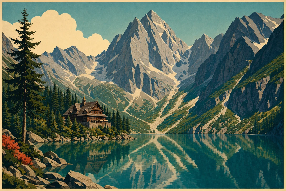 Illustrazione del lago Morskie Oko nei Tatra
