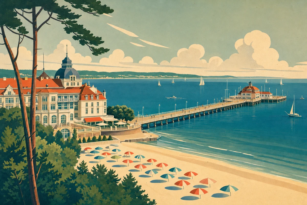 Illustrazione di Sopot, il molo e la spiaggia