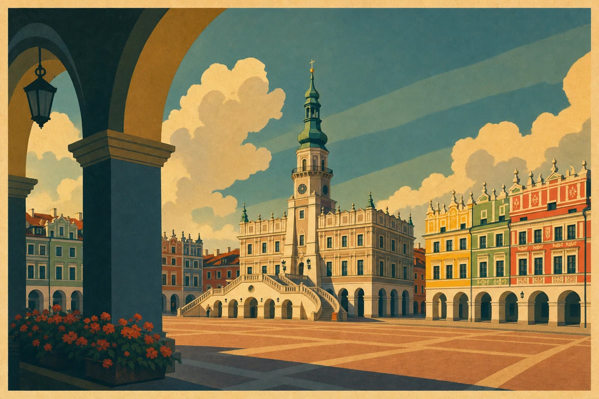 Illustrazione di Zamość e della Rynek Wielki rinascimentale